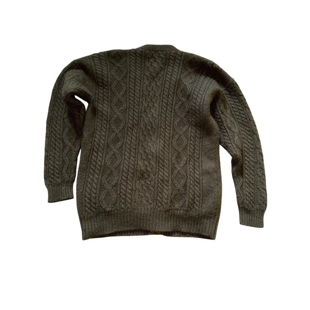 Aran Sweater Market Cardigan Sweater M Olive Green cabl wool grandpa Kurt Cobain